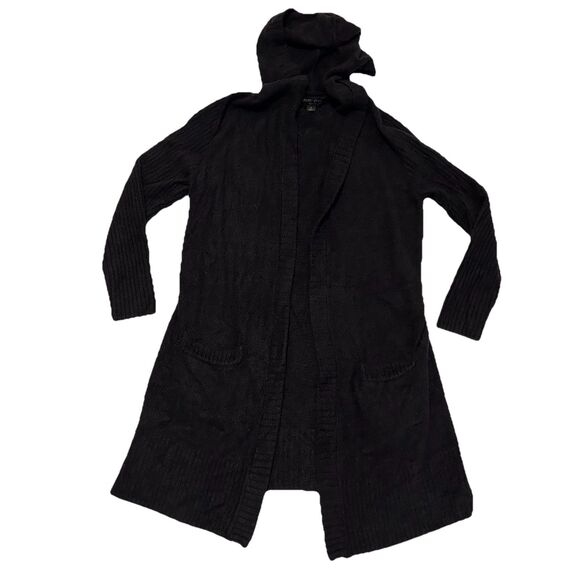Barefoot Dreams Cozy Chic Lite Cardigan Sweater Hooded Black Pockets Women Small - Picture 2 of 13